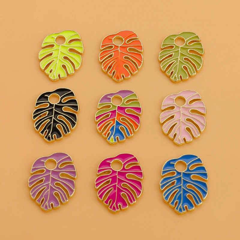 10pcs Enamel Tree Leaf Charms Banana Leaf Pendant for Jewelry Findings DIY Mini Colorful Charms Necklaces Making Accessories