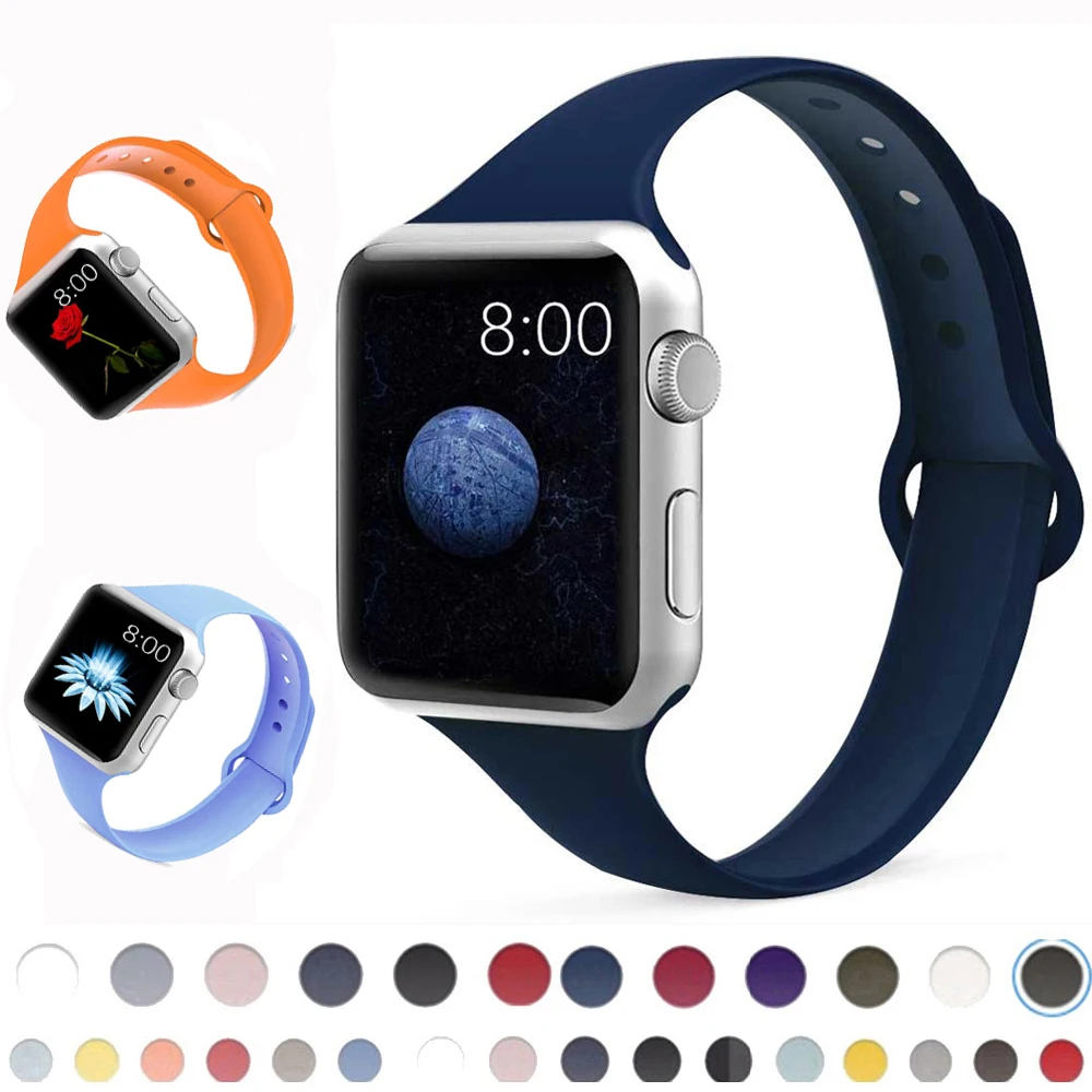 Тонкий ремешок для apple watch 5 4 band correa apple watch 44 мм 40 мм 42 мм 38 мм iwatch 5 4 3 2 1 силиконовый браслет
