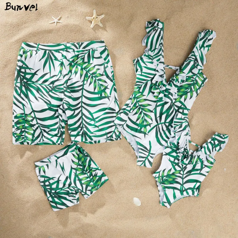 Bunvel/Одежда для купания в семейном стиле; сексуальный купальник в богемном стиле с цветочным принтом для маленьких девочек и мальчиков; летняя одежда; бикини;