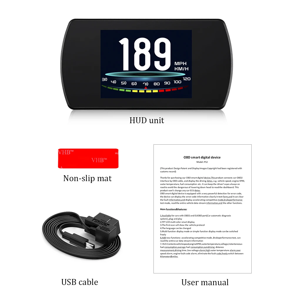 Дисплей на голову P12 TFT lcd многоцветный смарт-дисплей OBD Hud gps-цифровой автомобильный проектор скорости поездки компьютер OBD2 измеритель скорости