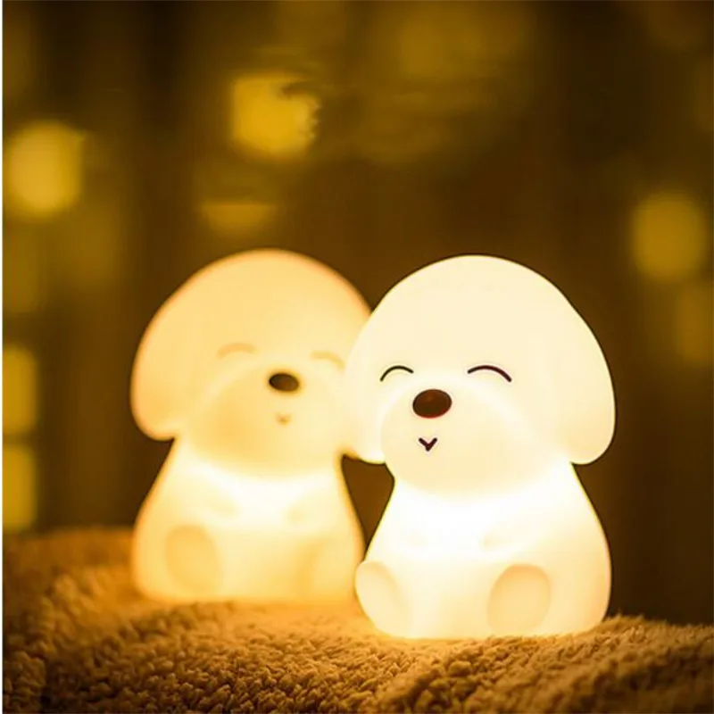 

Color Changing LED Night Light 7 Colors Small Creative Puppy Silicone USB Charging Toy Bedroom Baby Feeding Cute Night Light