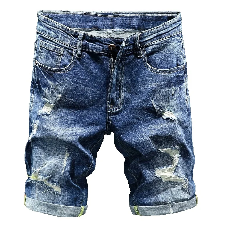 Джинсовые шорты, летние мужские модные джинсовые шорты с дырками, мужские повседневные штаны-шаровары большого размера, Короткие джинсы, Мужские Стрейчевые джинсовые шорты