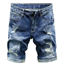 Джинсовые шорты, летние мужские модные джинсовые шорты с дырками, мужские повседневные штаны-шаровары большого размера, Короткие джинсы, Мужские Стрейчевые джинсовые шорты