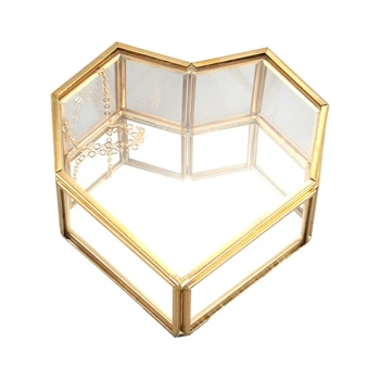 

ELEG-Flip Love Heart Shaped Geometric Glass Jewelry Box Glass Ring Box Exquisite Unique Wedding Jewelry Box Ring For Wedding Dec