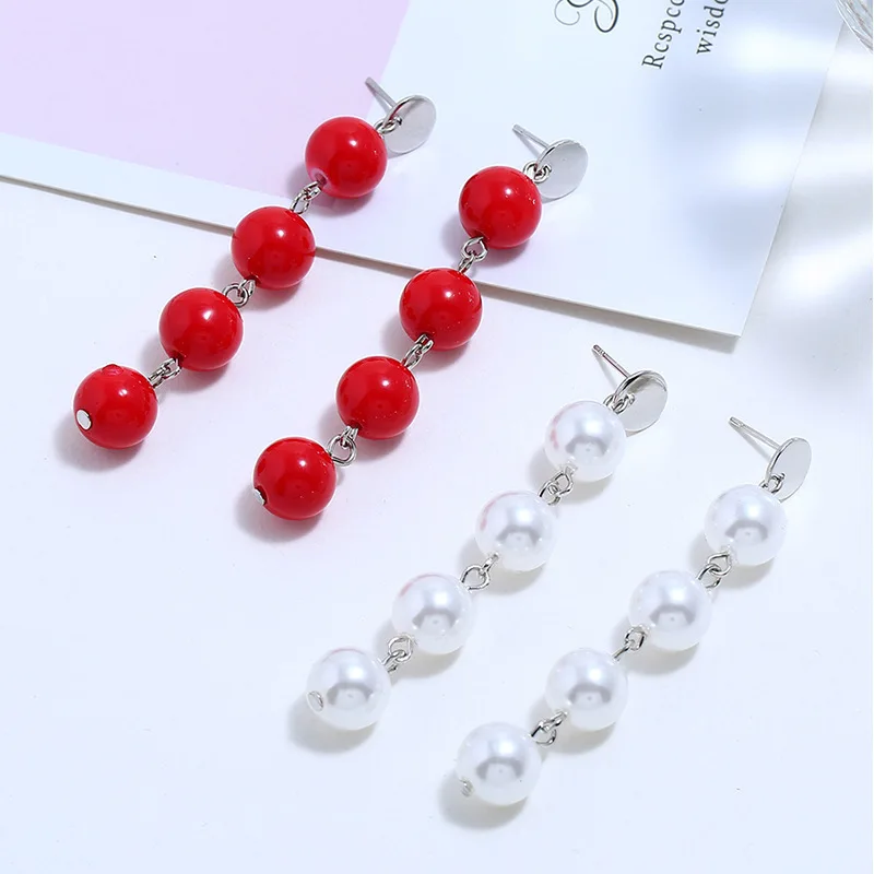 

Multi-storey pearl earrings for women trendy red ball Eardrop chandelier drop earings fashion personalized indian jewelry 2019