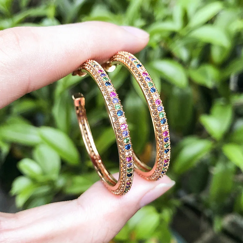 OMYFUN Mystic Rainbow Brincos женские серьги золотого цвета с кристаллами Купер серьги-кольца Роскошные Joyas Модные женские ювелирные изделия E016