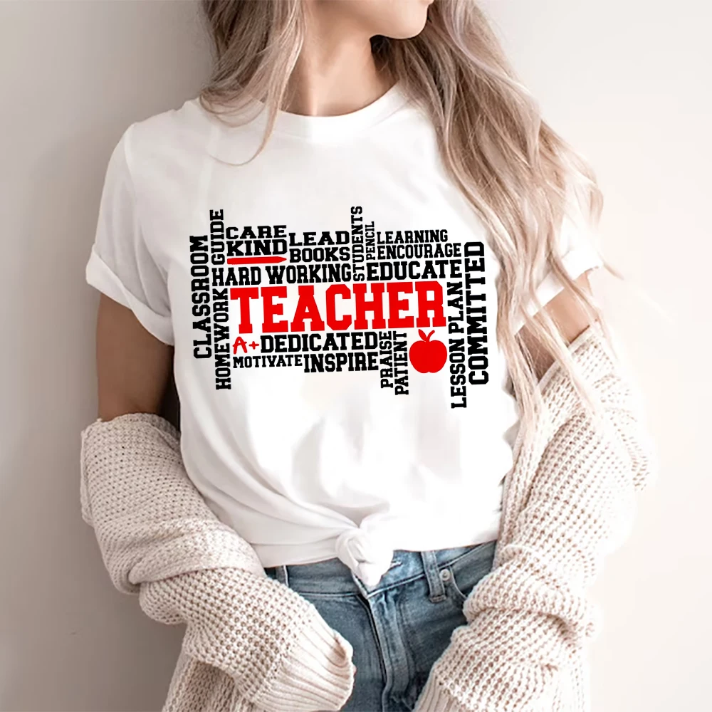 Lehrer Frauen Sommer Weißen T-shirt Mode Casual Regelmäßige Grafik Drucken Kurzarm Tops Weibliche Passenden Kleidung der Lehrer Geschenk