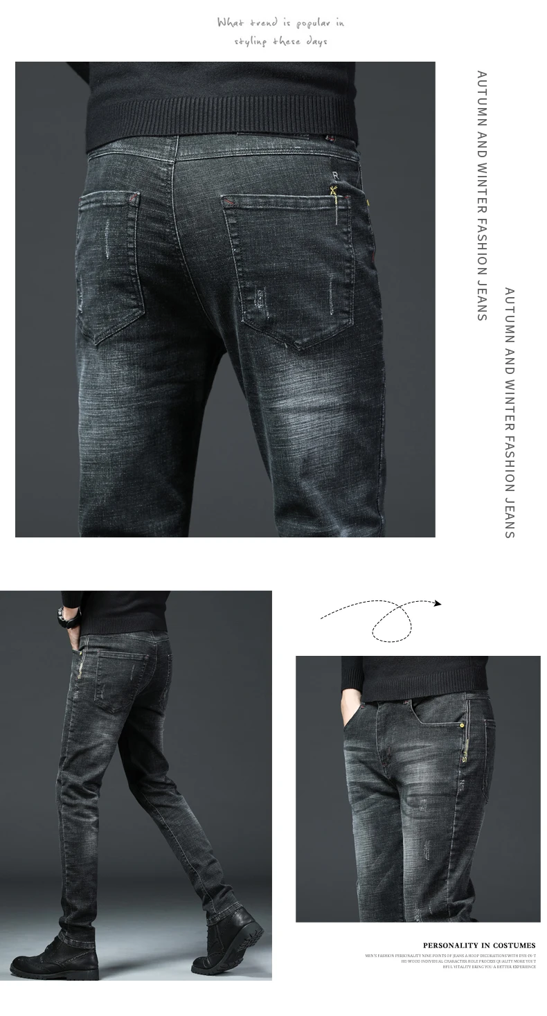Los nuevos hombres pantalones de cintura-Retro azul elatio Slim recto moda cuero casual pantalones vaqueros 28-36