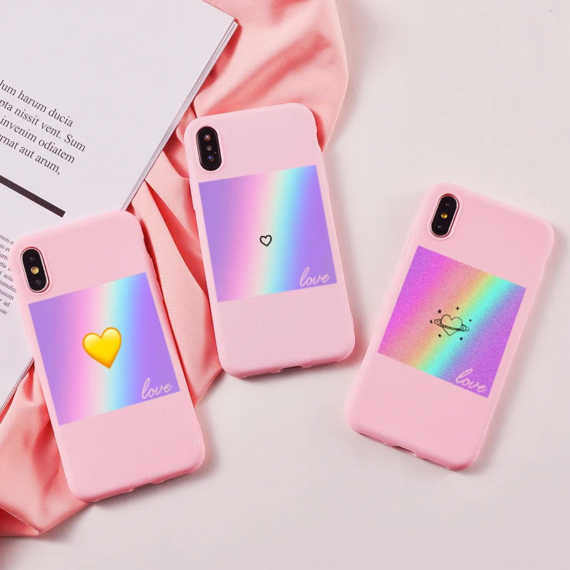 Чехол для телефона с радужным рисунком чехол iPhone 11 Pro Max XR 6 6S Plus X 5 SE розовый Lucky Love 8