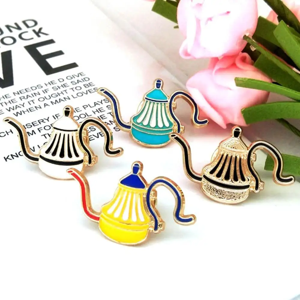 

Children Cute Cartoon Coffee Cup Tea Pot Brooches and Enamel Pins Shirt Collar Lapel Pin Badge Buckle Jewelry Gift