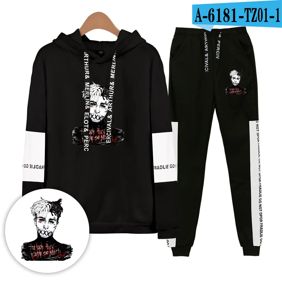 Kpop Fashion XXXTentacion Fashion Hoodies Sweatpants Men/Women Sets Cool Casaul XXXTentacion Sets Sweatshirts - Цвет: black