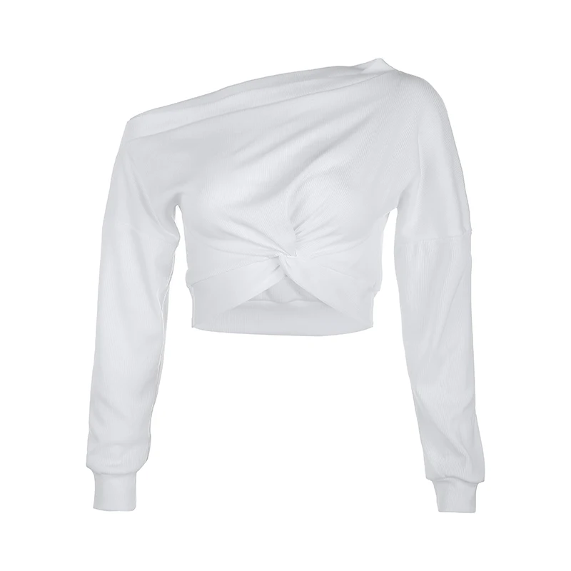 2020 Korea Hot Sale Pure White T-shirt Spring/Autumn Streetwear Knitted Tops for Women Tops for Women Full Sleeves