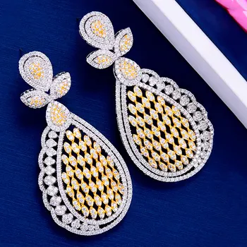 

Luxury Trendy Waterdrop Flowers Dangle Pendant Earring For Women Wedding Cubic Zirconia Bridal Earring Jewelry Accessories