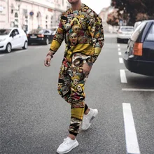 

Spring/Summer Men's Set Streetwear Hip Hop Pattern 3d Print Anime Men's Long Sleeve T-Shirt Set Crew Neck Plus Size Sportswear
