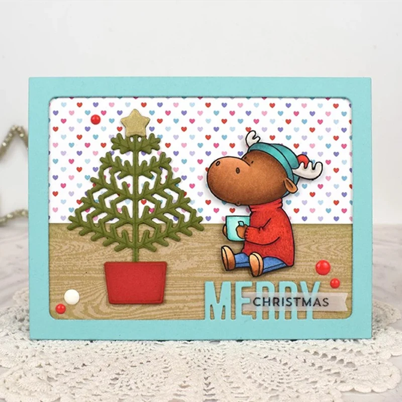 3D New Arrival Metal Cutting Craft Die and Scrapbooking For Paper Card Dog Embossing Frames Merry Christmas With Stamp Set