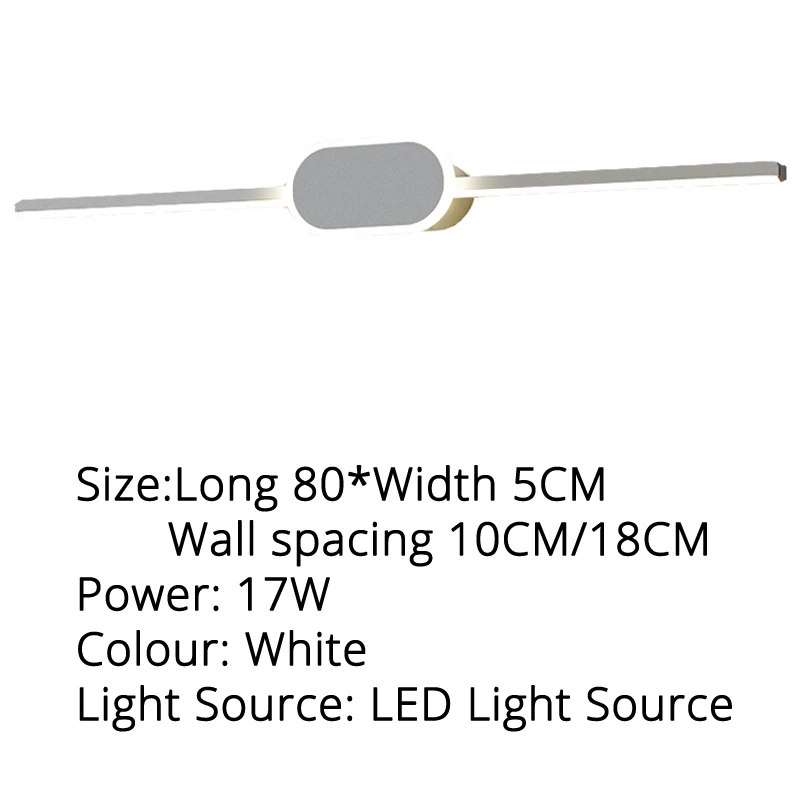 A White 80x5cm 22w Современные светодиодные настенные лампы для ванной комнаты, гостиной, белого и черного цвета, железная Arylic база, внутреннее зеркало, настенные светильники, освещение - Цвет абажура: A White 80x5cm 22w