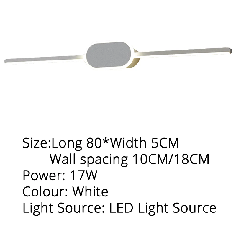 Современные светодиодные настенные лампы для ванной комнаты, гостиной, белого и черного цвета, железная Arylic база, внутреннее зеркало, настенные светильники, освещение - Цвет абажура: A White 80x5cm 22w