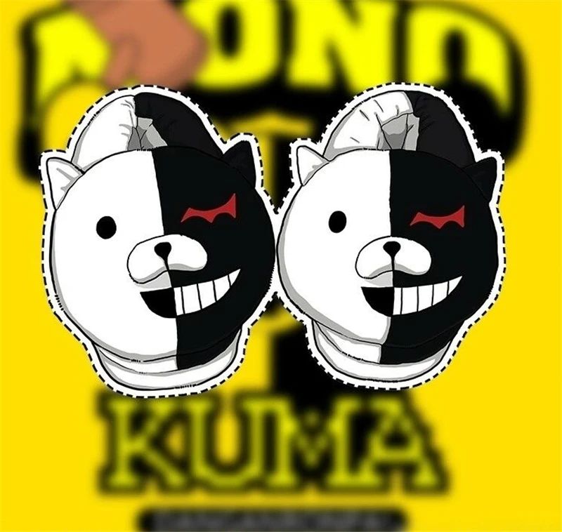 1 пара аниме мультфильм Danganronpa: Trigger Happy Havoc медведь Монокума домашние плюшевые тапочки теплая обувь для влюбленных косплей реквизит подарок