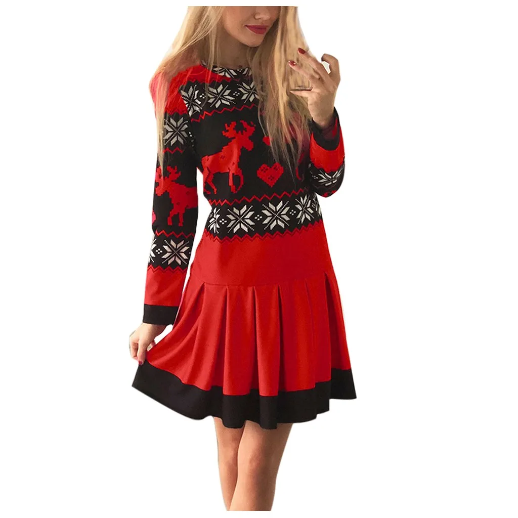 Kerstjurk зимнее платье модное женское рождественское с принтом толстовки с длинным рукавом Снежинка обтягивающее мини-платье noel femme