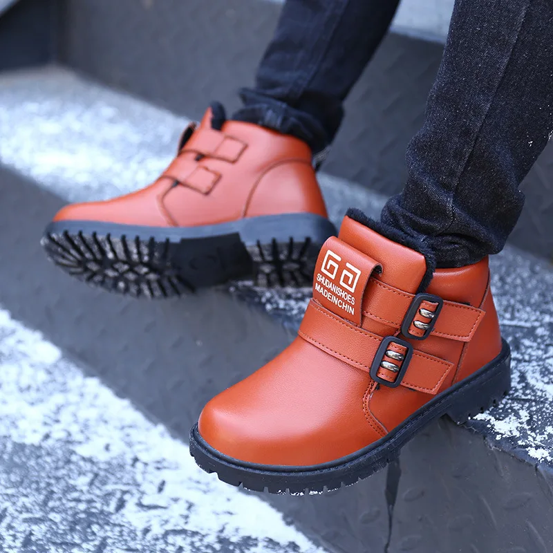 Children's shoes autumn and winter2019 children's shoes boys plus velvet cotton shoes leather kids snow boots girls Martin boots