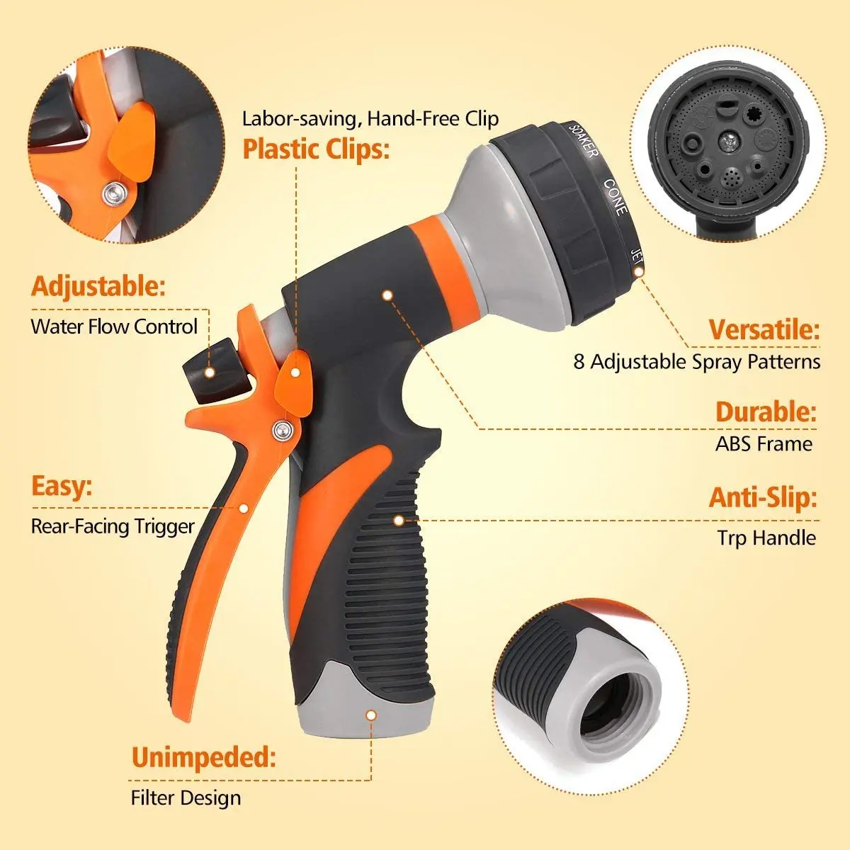 Garden Water Gun Watering Gun Hose Nozzles Adjustable Water Gun Lawn Hose Multifunction Garden High Pressure Sprayer