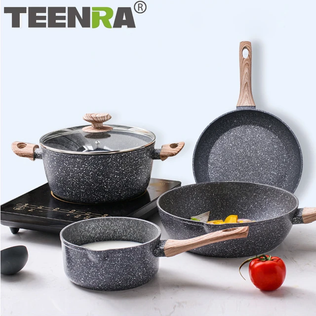 TEENRA 7Pcs Non-stick Cookware Set Medical Stone Saucepan Heat Resistant  Steak Frying Pans Cooking Milk