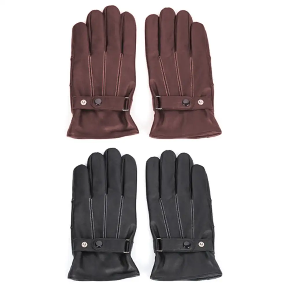 Men Waterproof Autumn Winter Warm Gloves Sheepskin Leather Touch Screen Full Finger Black Gloves High Quality For Men Cycling