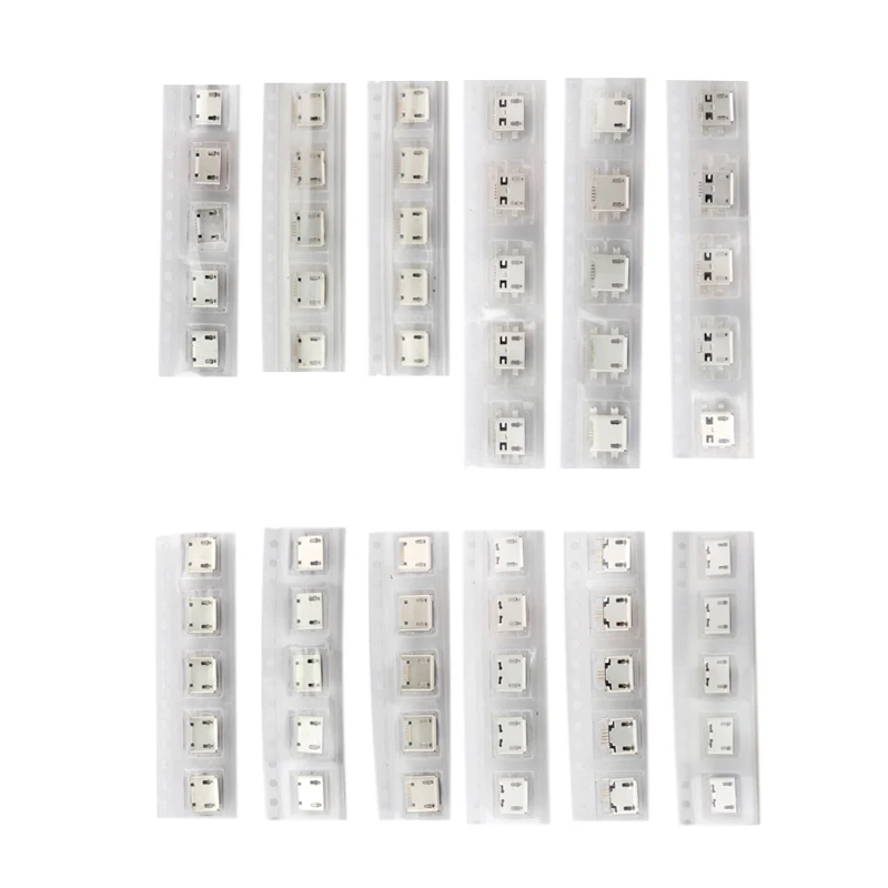 60 Pcs 1set Micro USB Connector 12 Models Socket Jack USB Connectors Set For MP3 Lenovo Huawei Samsung SMD DIP Socket Set Kit 3