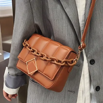 

Solid Color Acrylic Chain Small PU Leather Flap Bags for Women 2020 Designer Bags Female Fashion Chain Handbags Crossbody Bags