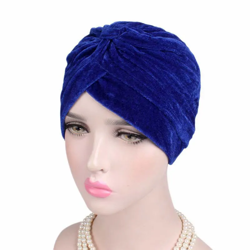 Новые модные неоновые Повседневное растягивающийся в двух направлениях золото бархат тюрбан шляпа Для женщин хиджаб Индия шляпа мусульманских Кепка chemo капота - Цвет: royal blue