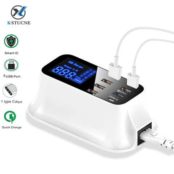 

KSTUCNE QC3.0 Quick Charge 40W 8-Port USB Charger Type C PD Charger Smart LED Display USB Fast Charging Adapter For Phone Tablet
