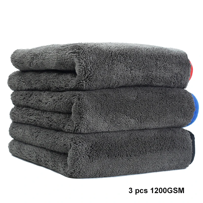 3 pcs 1200GSM 1000 GSM автохимия, полотенце для мытья, двустороннее, коралловый бархат, 1000GSM 1200GSM, инструмент для сушки, чистящее средство, микрофибра, ткань для ухода - Цвет: 3 pcs 1200GSM