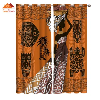 

Woman Culture Retro Clothes Turban Yellow Geometric Window Curtains Living Room Outdoor Fabric Drapes Curtain Home Decor