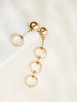 

2020 New Style Europe and America Elegant Circular Ring Non-symmetrical Long Earrings baochao Fashion Simple Wind Ear Stud