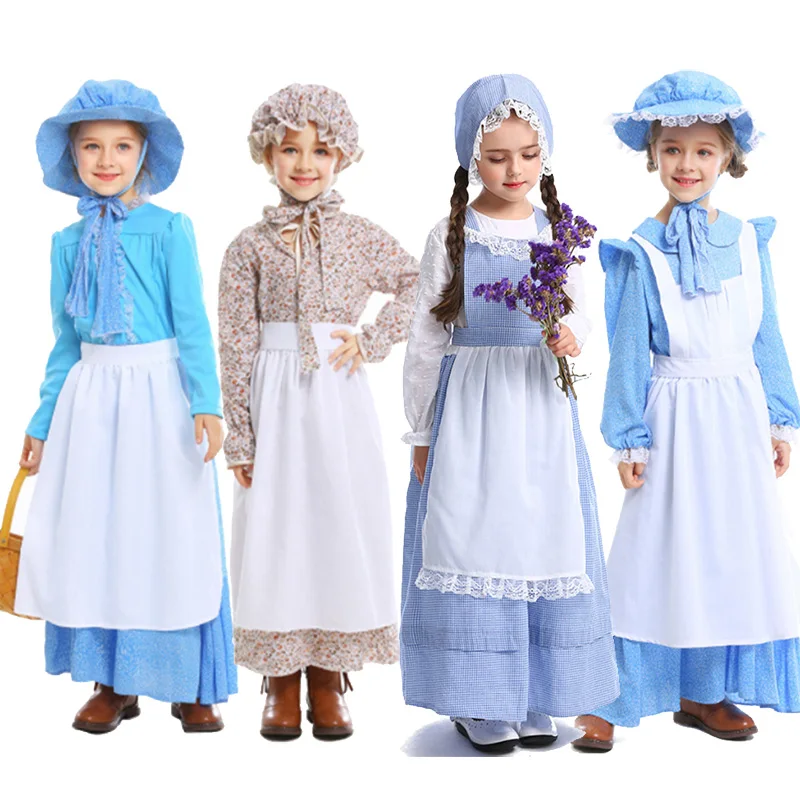 

Carnival Purim Pioneer Girl Costume Little House Prairie Girl Pioneer Olden Day Cosplay Halloween Party Fancy Dress