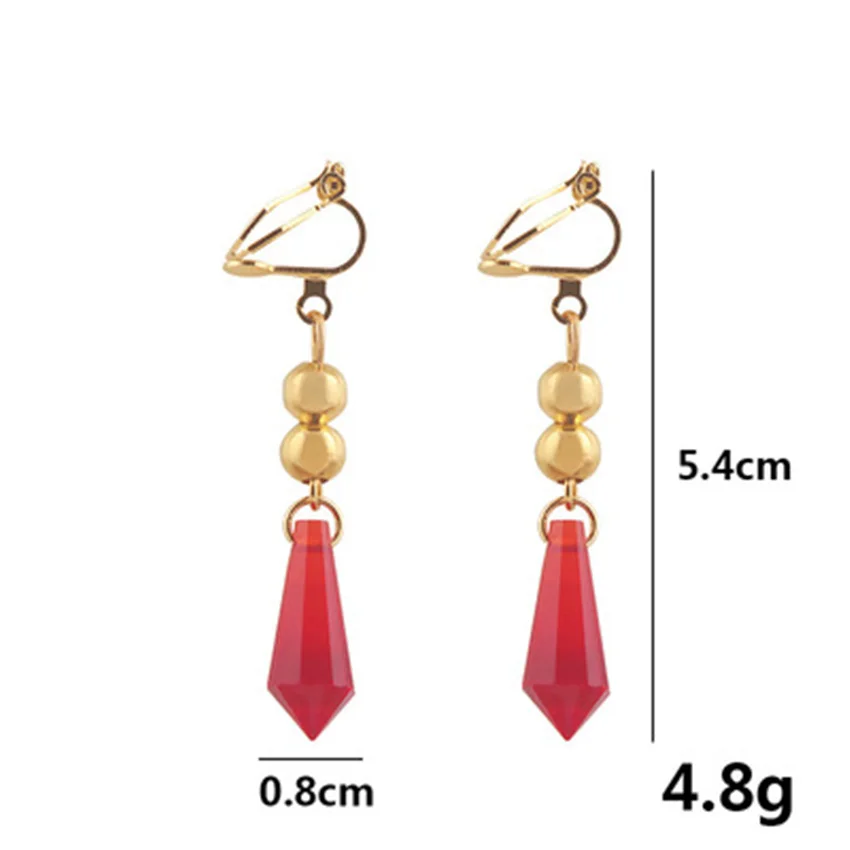 Takerlama 1Pair Genshin Impact Tartaglia Cosplay Earrings Red Crystal Stud Ear Clip Hook Fashion Jewelry Game Props womens halloween costumes Cosplay Costumes