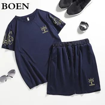 

Summer Casual Men Tracksuit Clothing Male Sets 2020 Fitness Printing Sporting Suits Short Sleeve T Shirt + Shorts Quick Drying