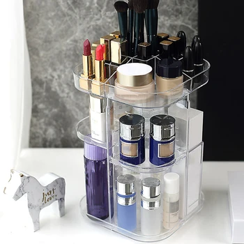 

360 Degree Rotating Makeup Organizer Box Transparent Acrylic Makeup Brush Holder Jewelry Organizer Cosmetic Beauty Storage Box