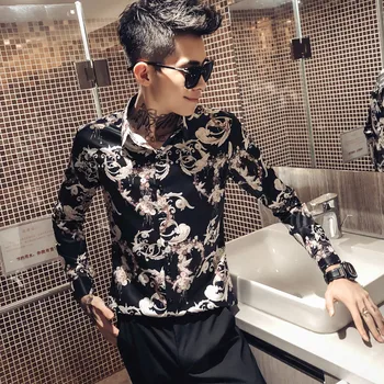 

Brand Men Shirt Long Sleeve CasualSlim Fit Shirts Men Dress Luxury Phoenix Print Tuxedo Streetwear Social Clothing Chemise Homme