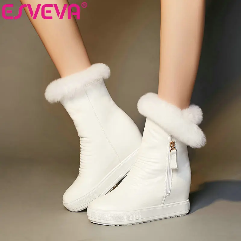 

ESVEVA 2020 Fashion Western Style Women Shoes Winter Ankle Boots PU Leather Round Toe Wedge High Heel Boots Size 34-40