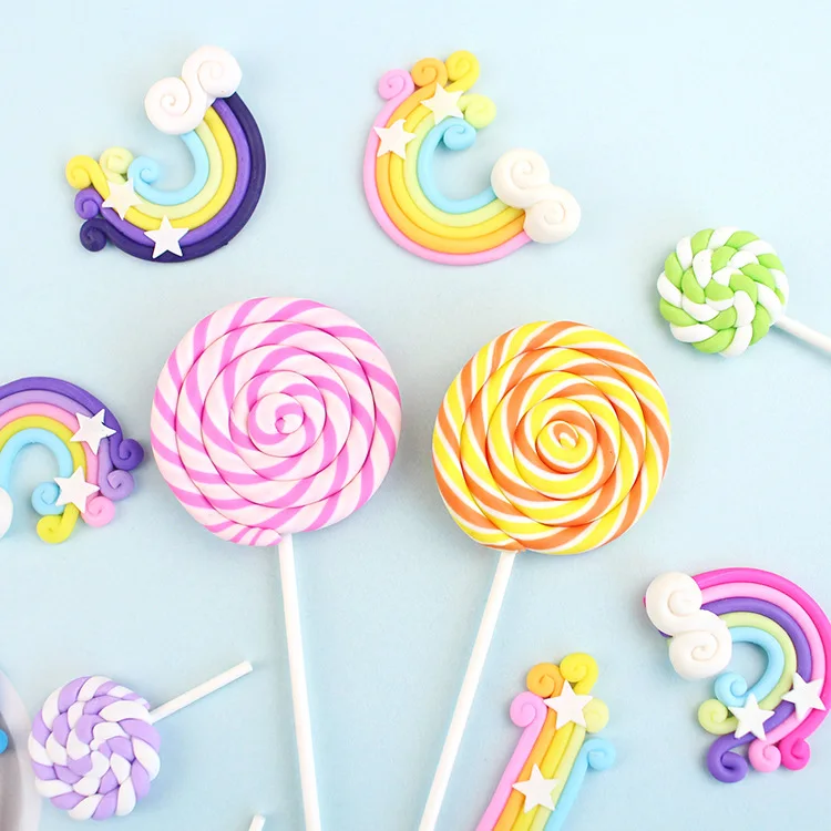 Artificial Soft Clay Lollipop Cake Topper Creative Sweet Cupcake Decor One 1st Happy Birthday Kids Boy Girl Adu | Дом и сад