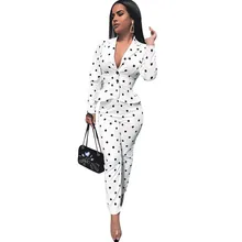 Женский блейзер с оборками и воротником в горошек, пальто и штаны с завышенной талией, элегантные костюмы для работы, деловой офисный комплект из 2 предметов