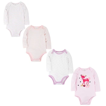 

Honeyzone 4pcs/Set Ropa Bebe Recien Nacido Pink Cartoon Deer Baby Girl Clothes Summer Baby Romper Striped Newborn Jumpsuit