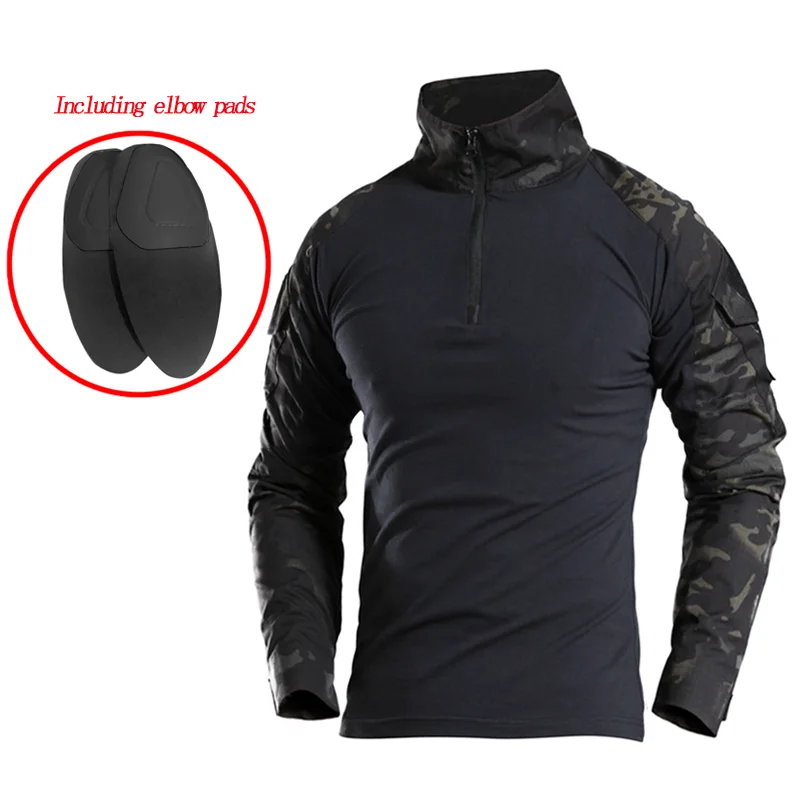 Tactical Shirt Men Combat Work Clothes Long Sleeve Tactical Elbow Pads Uniform Cotton Military CP Camouflage Shirt Man T Shirts