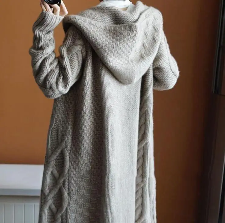 Wool coat long calf Women Winter Hooded Sweater Twisted Pull Outwear Thick Knitted Cardigan Long Coat Long Sleeve Cardigans Wool coat long calf Women Winter Hooded Sweater Twisted Pull Outwear Thick Knitted Cardigan Long Coat Long Sleeve Cardigans