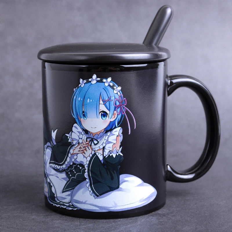 Re: жизнь в другом мире от Zero Аниме мультфильм Rem обесцвечивание Керамические Кружки офисные кофейные чашки включают в себя чашки+ ложка+ крышка чашки