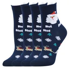 4 пары хлопковых теплых рождественских носков с объемными рисунками животных, Meias, носки средней длины, Рождественский принт лося, Calcetines Mujer