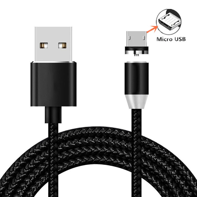 Магнитный Тип C Магнит Micro USB кабель для зарядного устройства для Moto G4 G5 G6 G7 V20 V30 V40 K8 K10 K40 K50 Q60 Быстрая Зарядка телефона Зарядное устройство - Цвет: Micro Cable Black