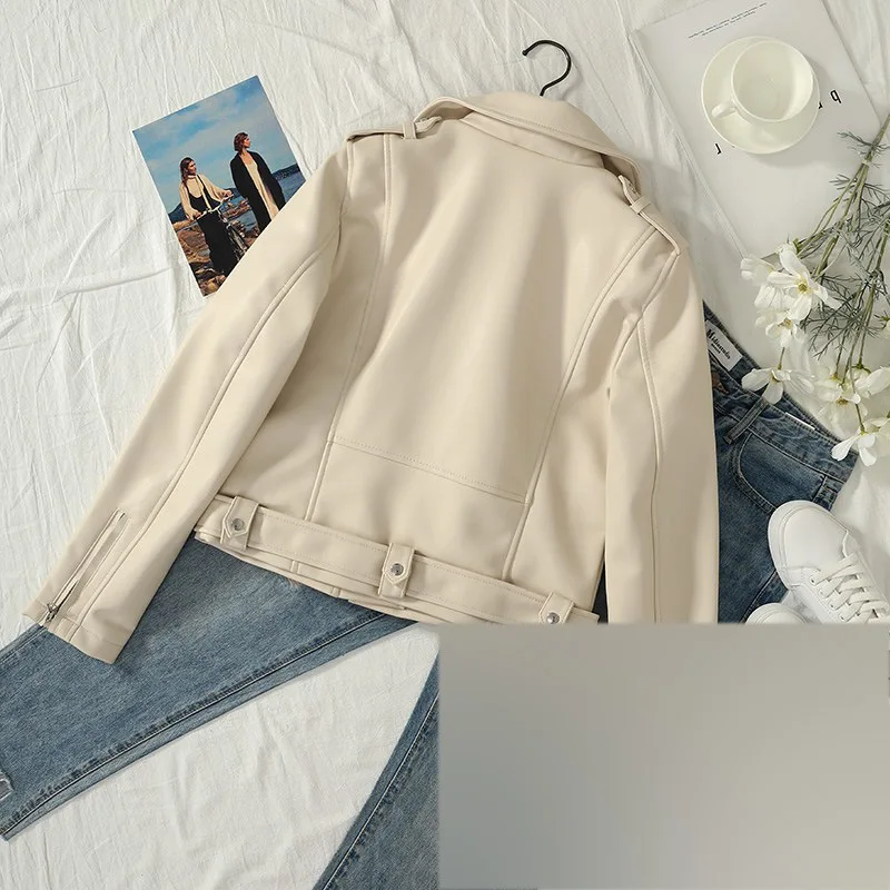 

Nh111 Year Bi out Classic! Handsome Fold-down Collar Oblique Zipper Leather Coat outside