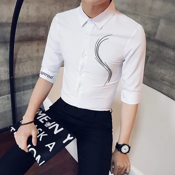 

British Style Simple Men Shirt Summer All Match Streetwear Half Sleeve Embroidery Shirts For Men Slim Fit Casual Club Tuxedo 3XL